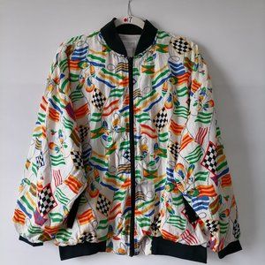 Adolfo Sport Womens Multicolor Naytical Flags Sailing Windbreaker Jacket Size L